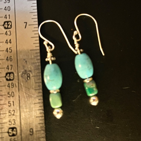 Turquoise and Sterling Silver Drop Earrings - Picture 3 of 3
